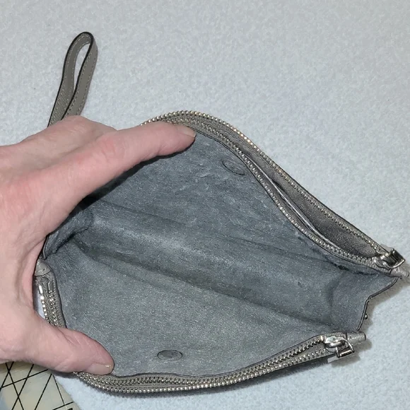 Coach Grey Ombre Double Zippered Textured Leather Wristlet - Picture 5 of 8